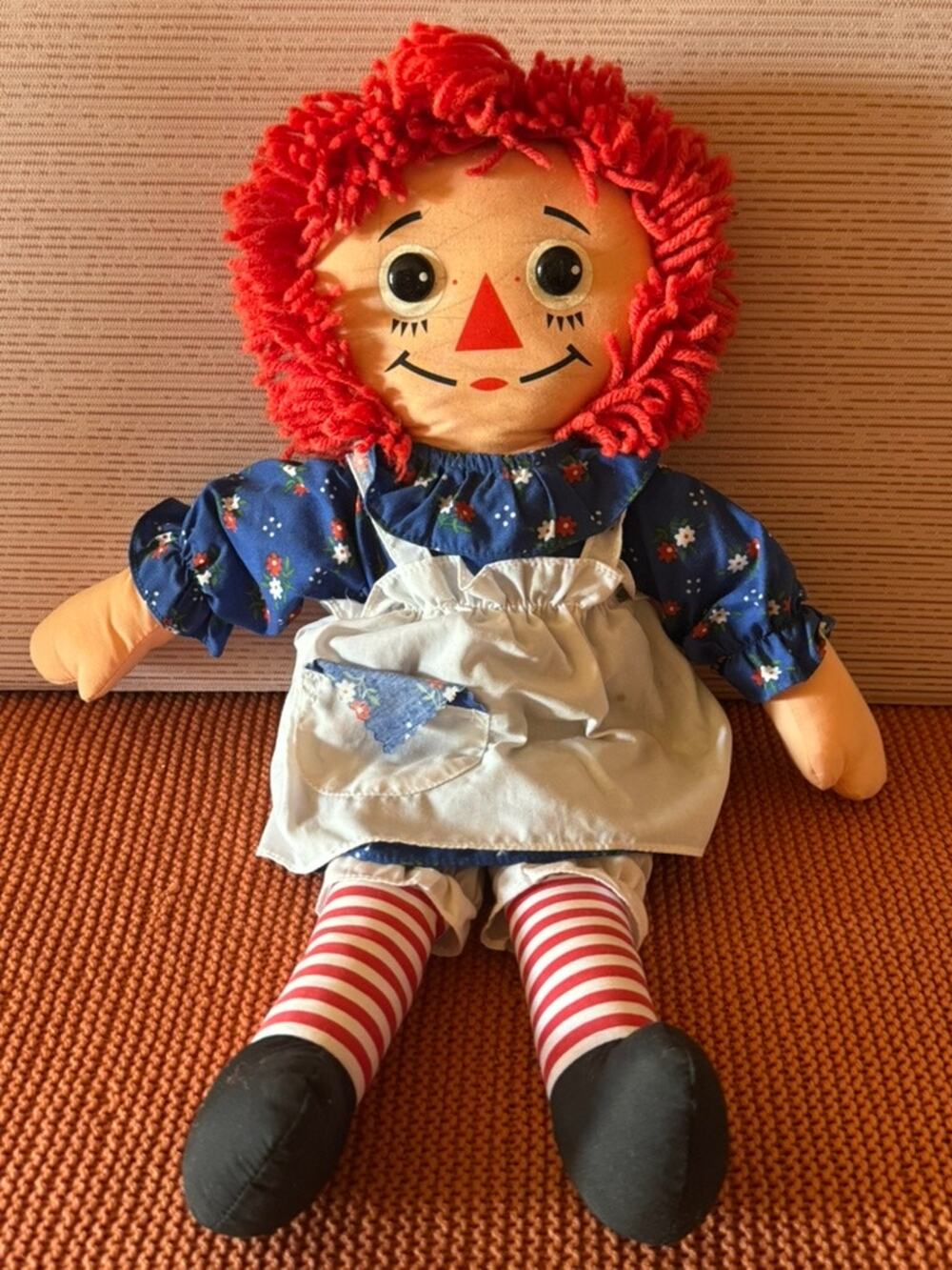 1987 Playskool Raggedy Ann 18" I Love You Heart Floral Dress Apron Handkerchief